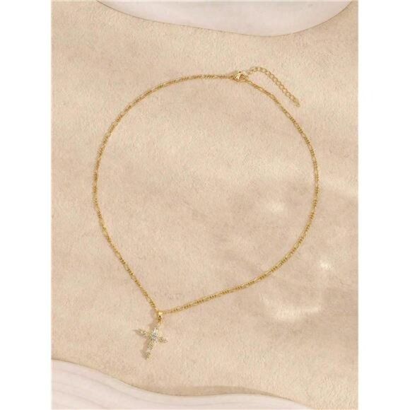 14K Gold Plated  Cross Pendant Necklace Dainty Gold - Picture 12 of 13